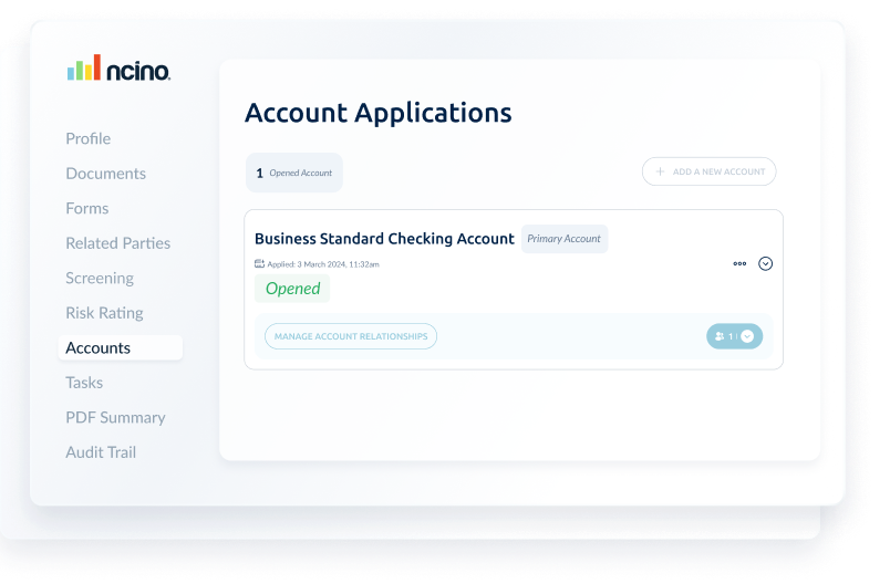 Account application example screen