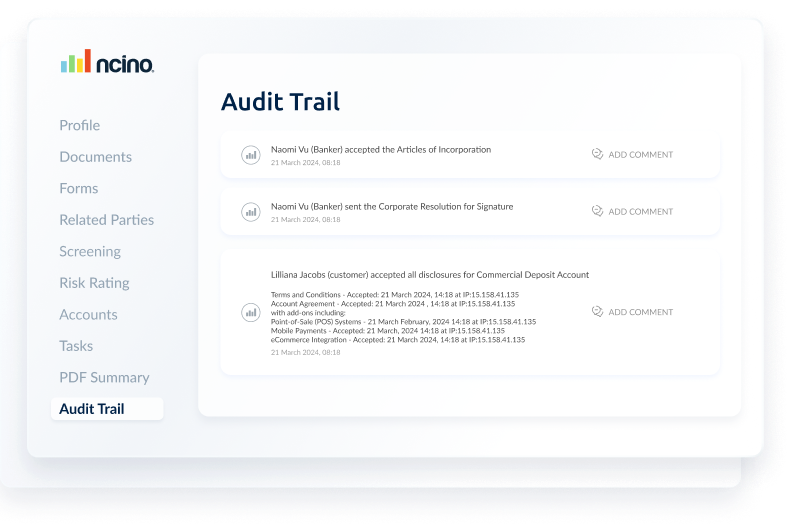 Audit trail screen example