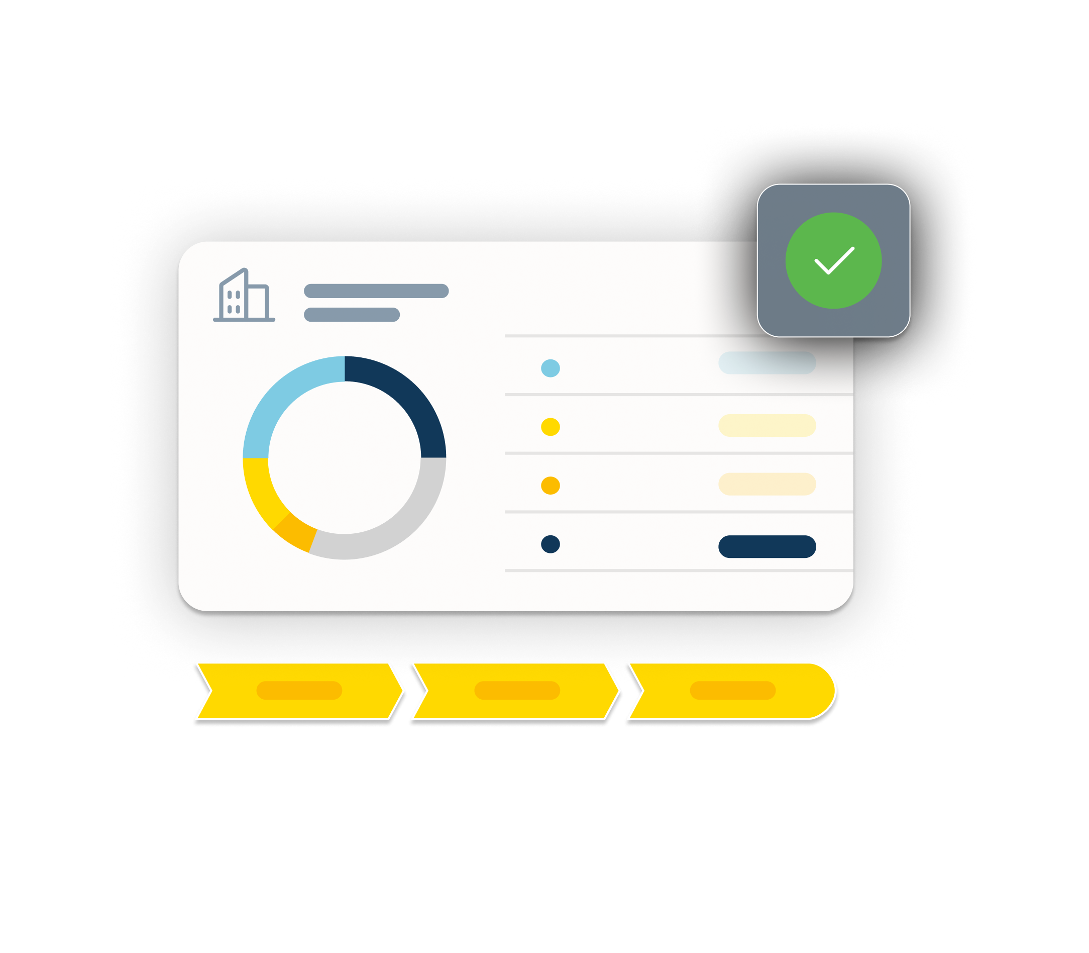 An abstract LOS software screen floats over a yellow progress tracking bar.