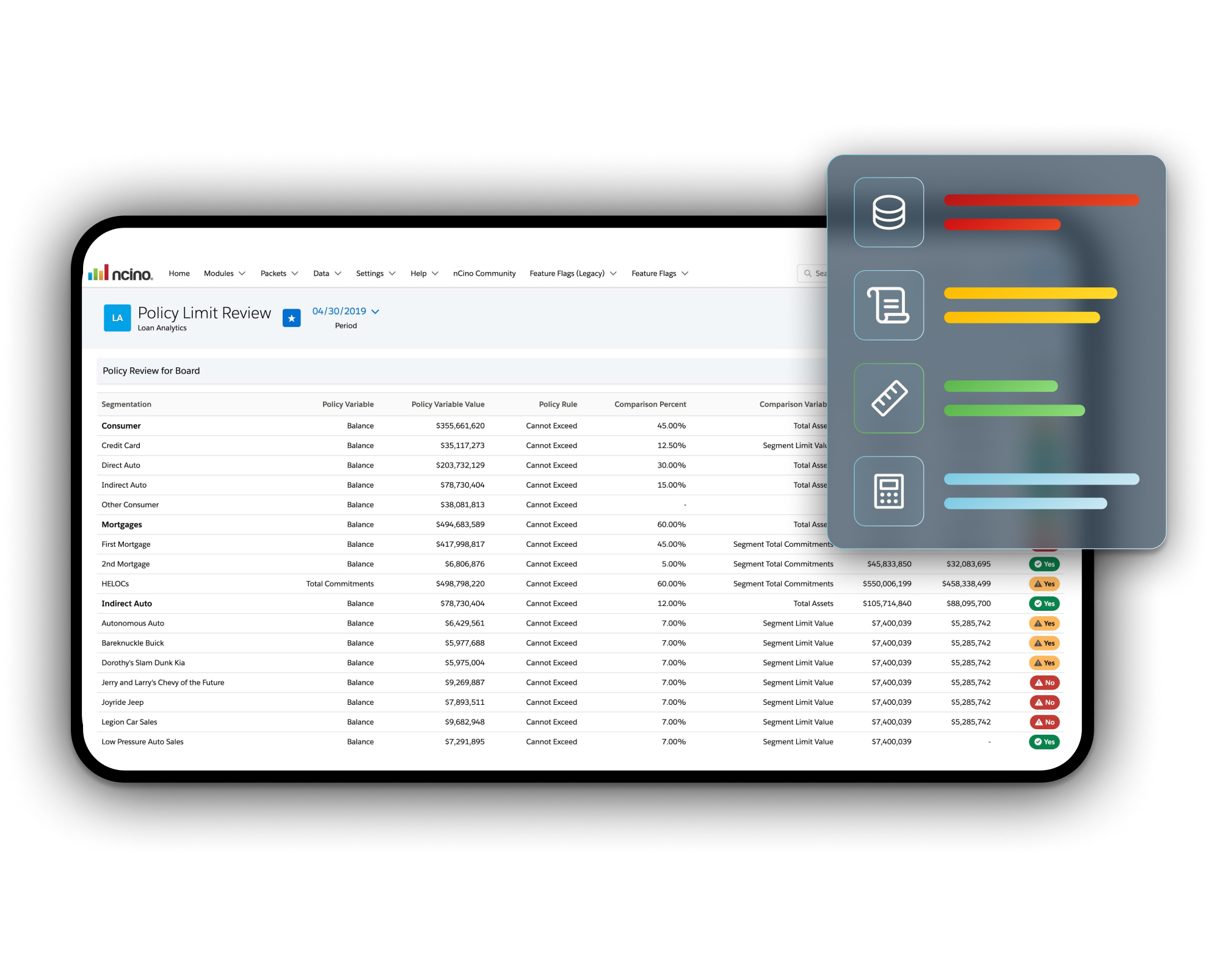 Analytics software product screens overlap each other on a mobile device. 